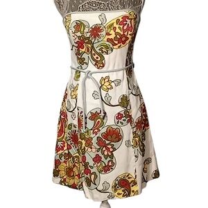 Vintage Robin Jordan paisley a-line strapless dress with belt